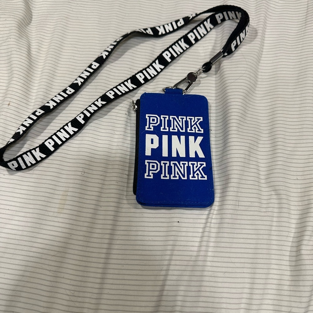 PINK Victoria's Secret Blue Card Holder with Black Lanyard